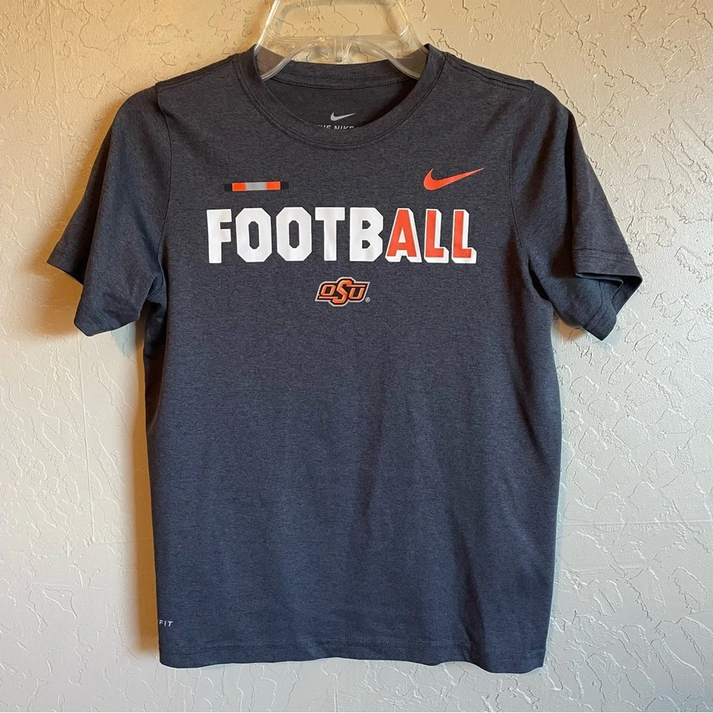 Nike Dri-FIT OSU Football T Shirt Youth Medium Gray Oklahoma State Tee
